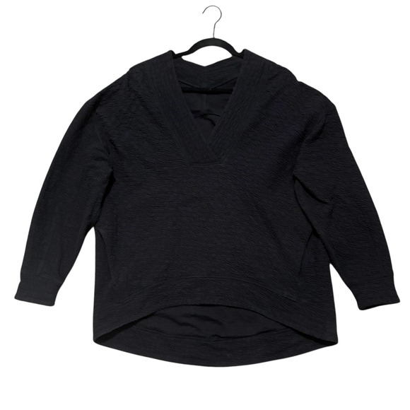 Lululemon Top 6 Oversized Rippled Sweatshirt Black Textured V-Neck Pullover Top - Picture 4 of 6